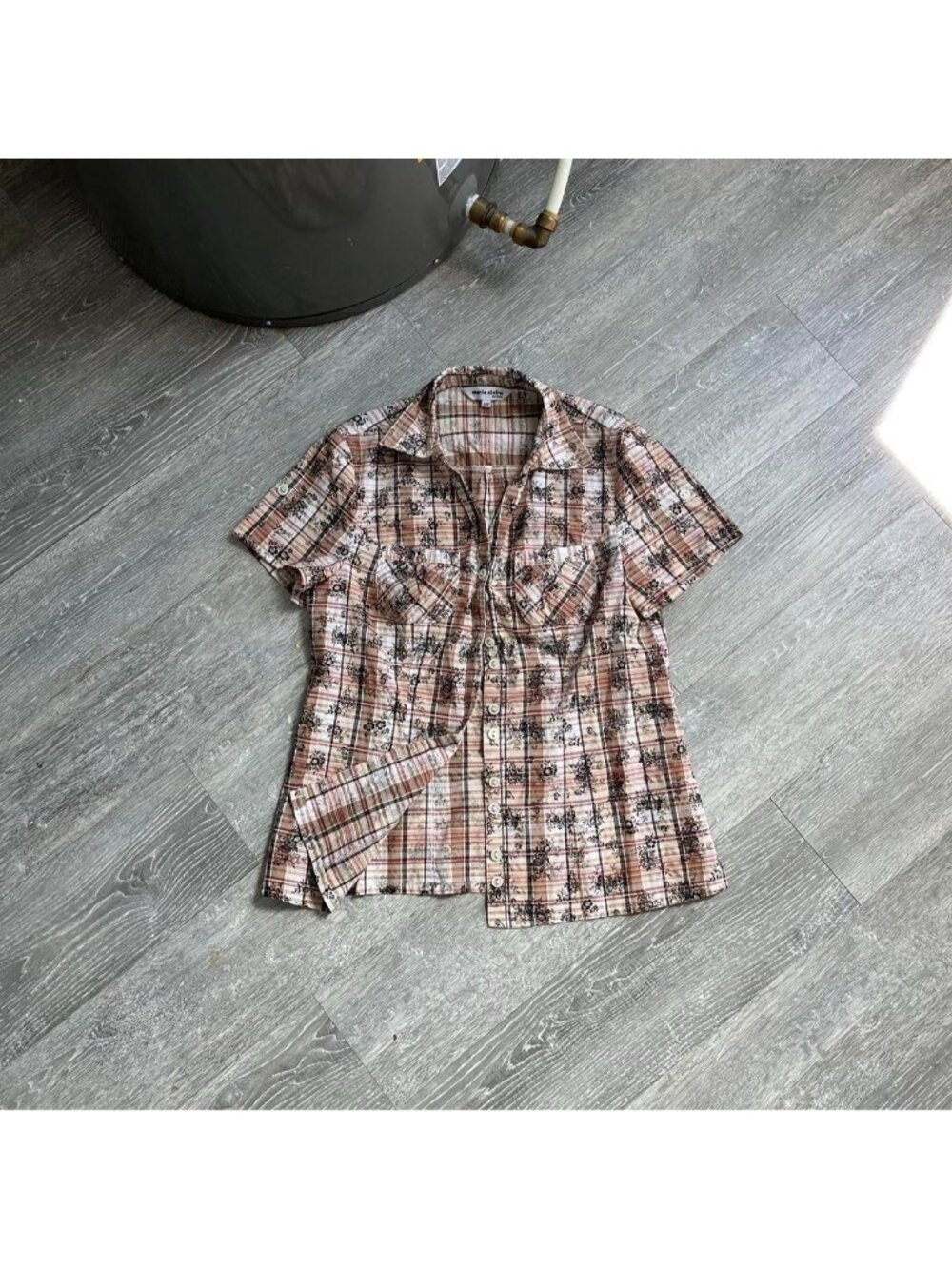 White / Beige / Multi Y2K “Marie Claire” Button-Up Plaid Shirt / Blouse